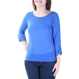 COLOR STORY Womens Blue 3/4 Sleeve Boat Neck Top Size: S